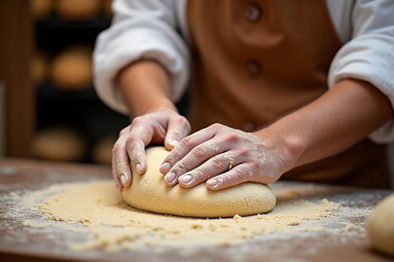 Boulanger en action préparant du pain
